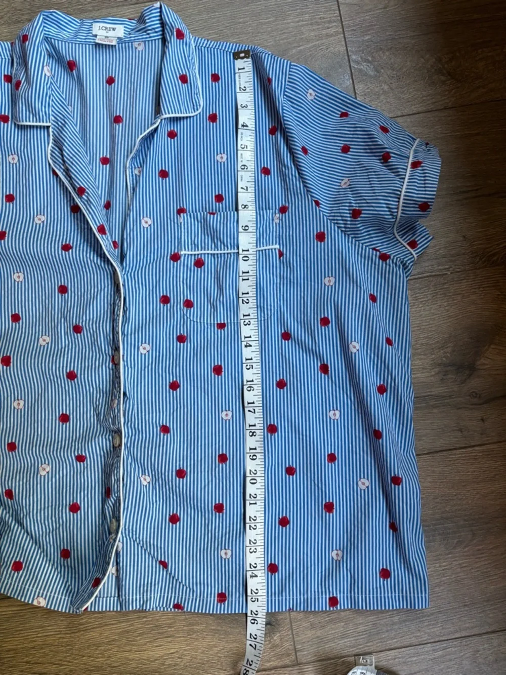 J. Crew Blue Stripe Short Pajama Top with Red Apple Print 3X Cotton